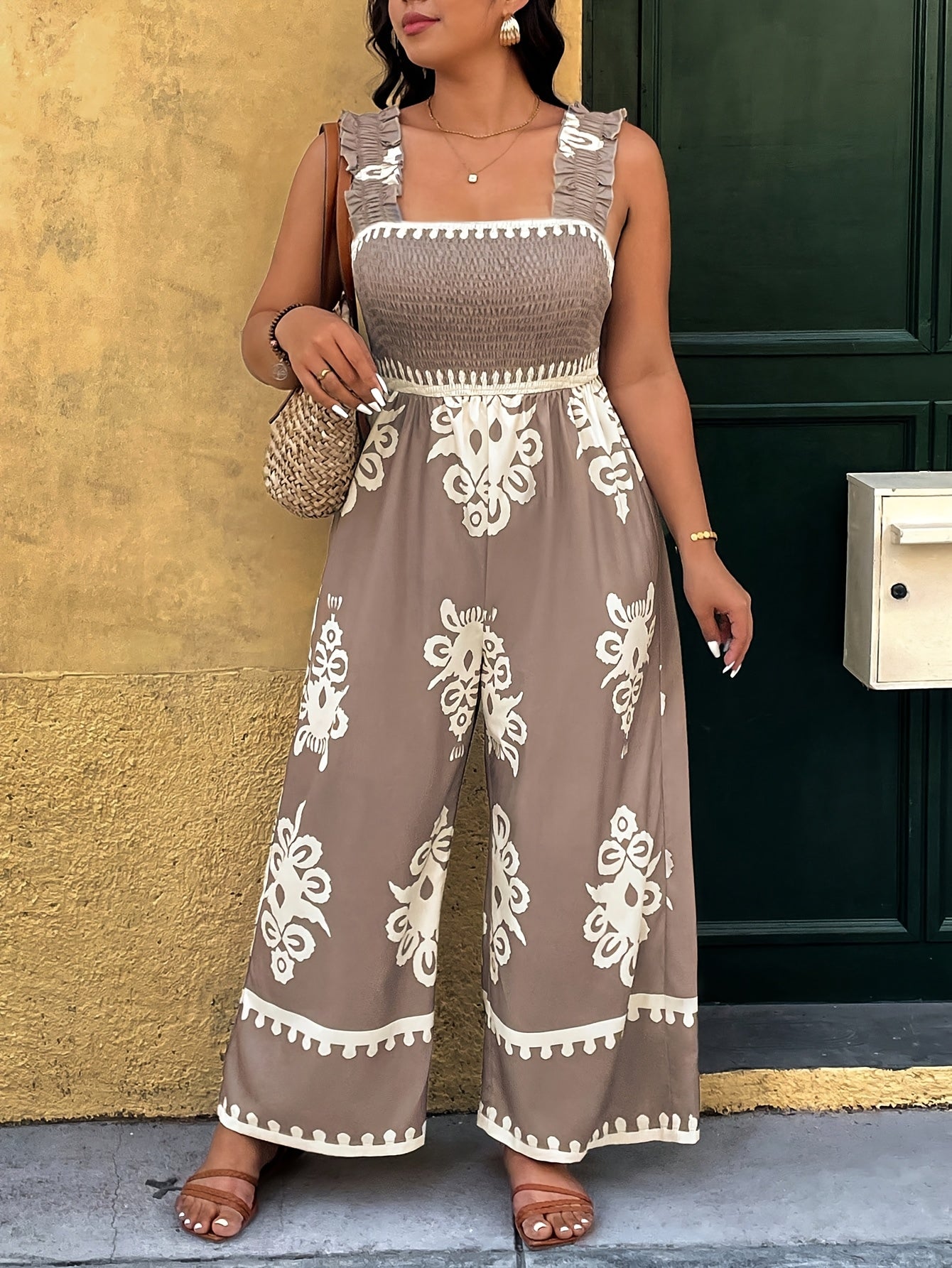 FLORA™ | Plus-Size Floral Sleeveless Wide-Leg Jumpsuit