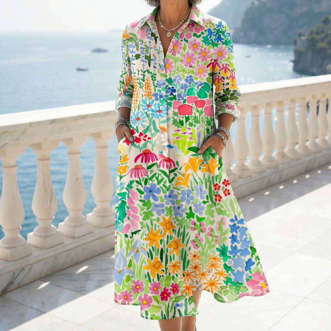 NATALIE | LUXURY FLORAL SUMMER MIDI DRESS FOR EFFORTLESS STYLE