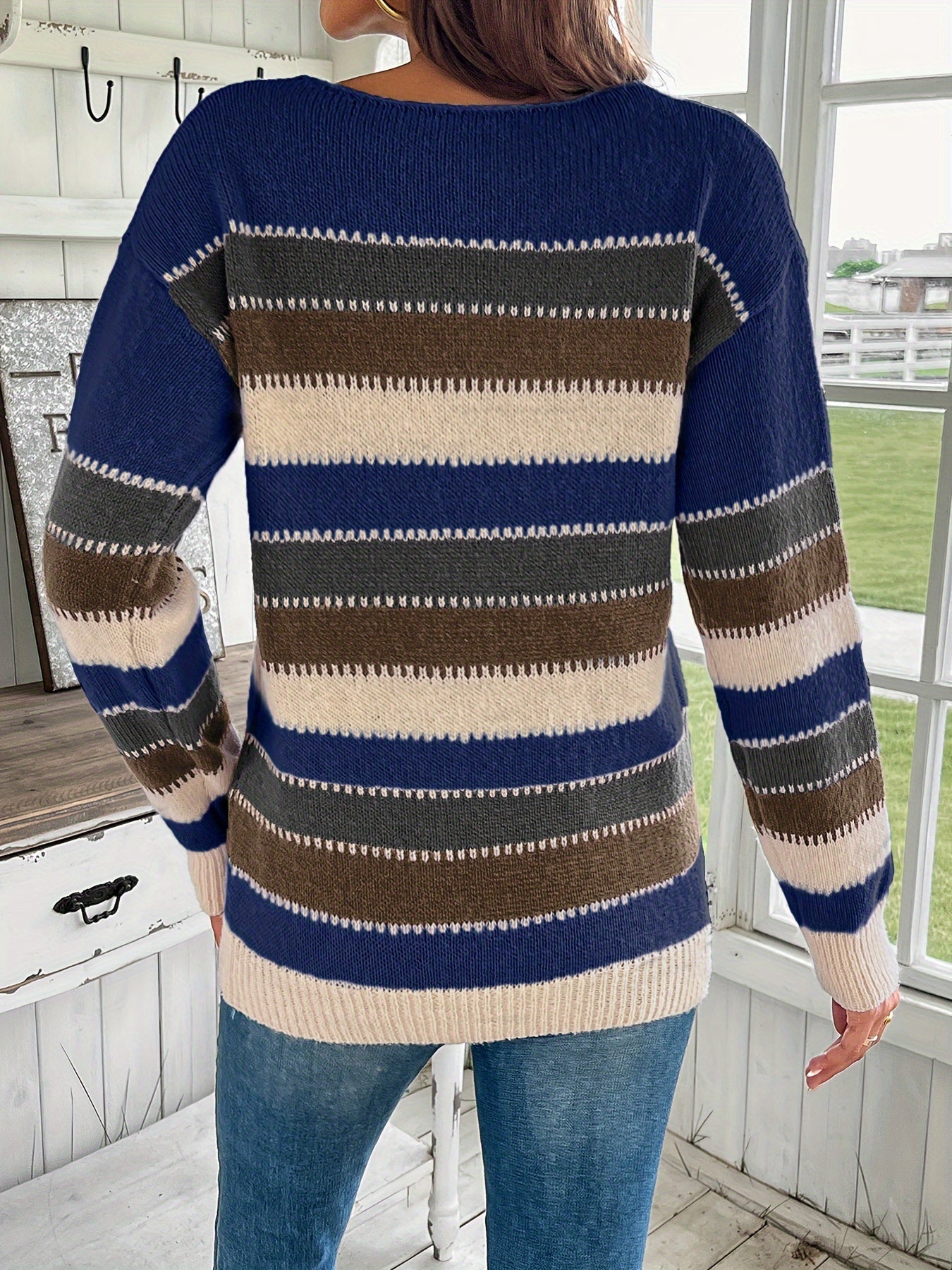 Baily | Colourful crew neck jumper with drop shoulder and long sleeves